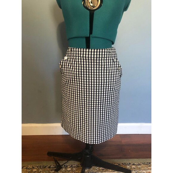 J. McLaughlin Blue Plaid Gingham Button Pocket Pencil Skirt, size 0 - Picture 1 of 5